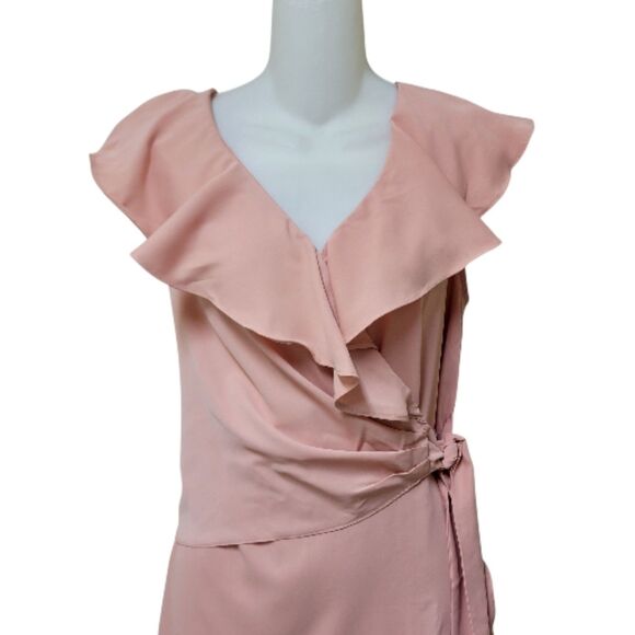 SICTASD Peach Ruffled Collar Midi Wrap Dress - NWOT - Picture 3 of 6